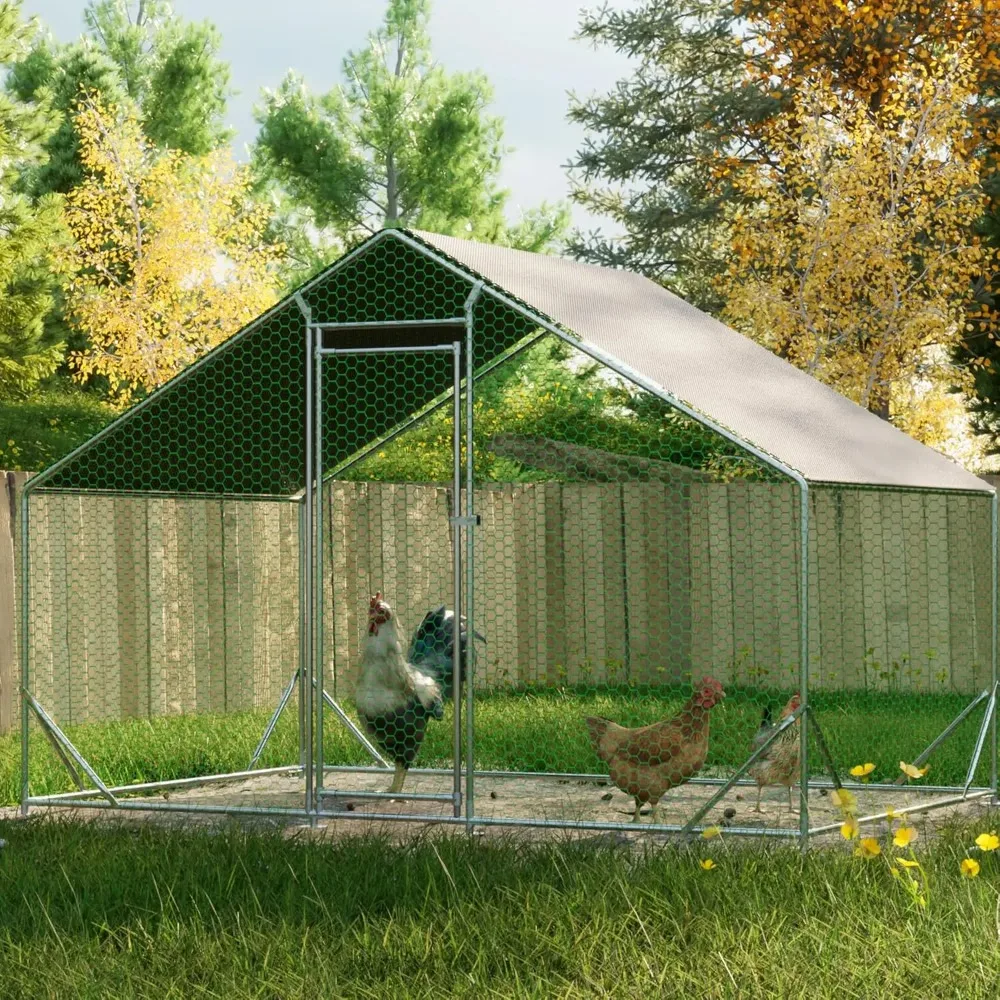 

large metal chicken coop, farm poultry run hutch hen house, metal chicken run with waterproof cover, rabbits duck cages with an