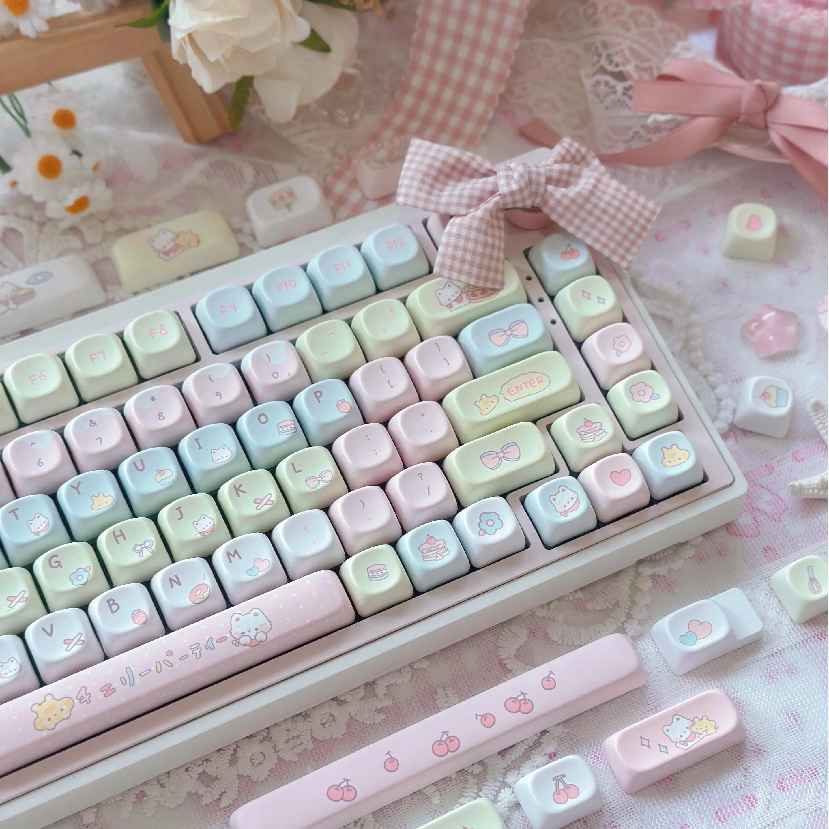 Keycaps Cherry Cream Moa Customized Keycap Cute Personality Pbt Five-Sided Sublimation Alice Layout Iso Layout Rounded Keycaps