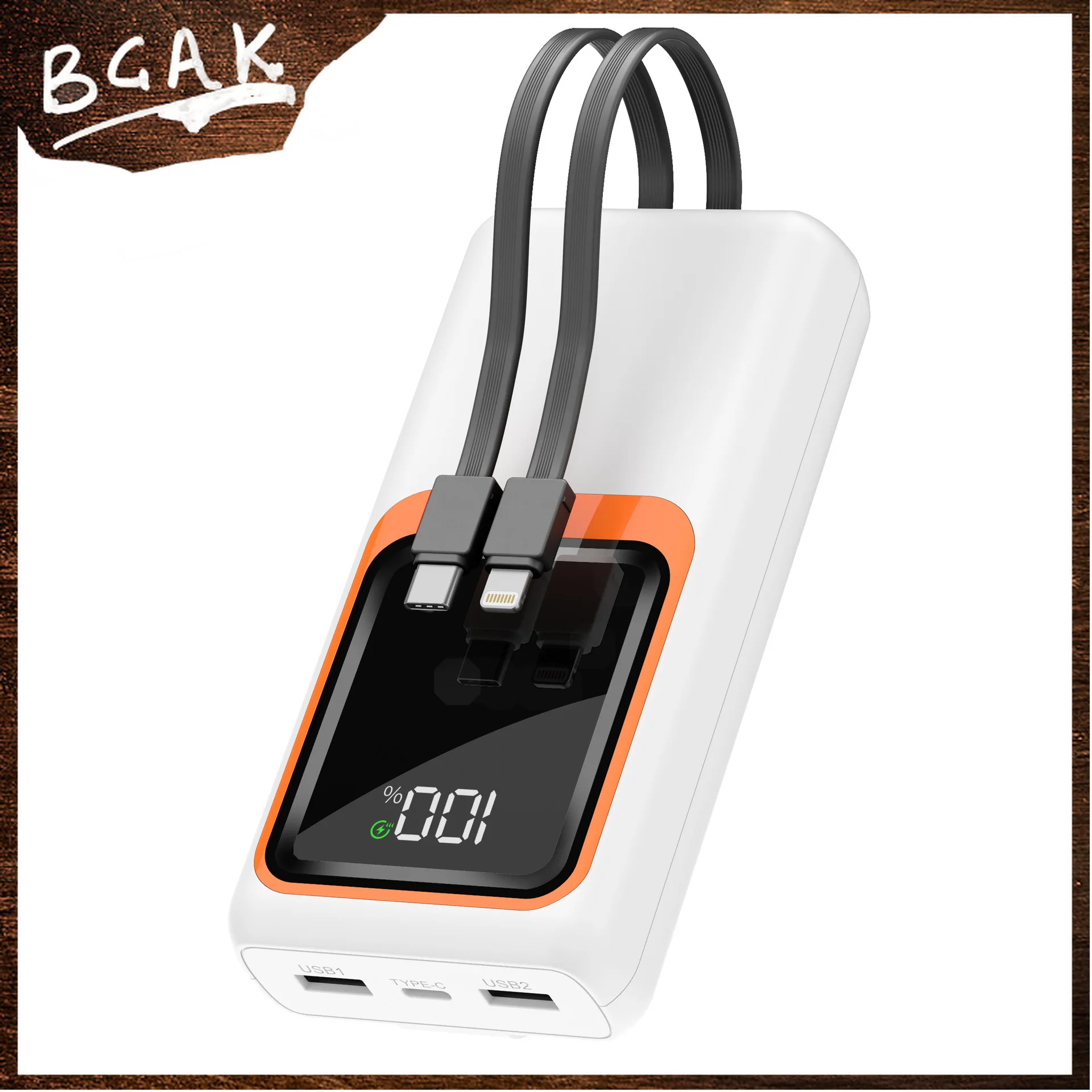 New Style BCAK 50000mAh 20000mah Wholesale 66W Super Fast Charging Power Bank Built-in Cable Outdoor Large Capacity Portable Mob