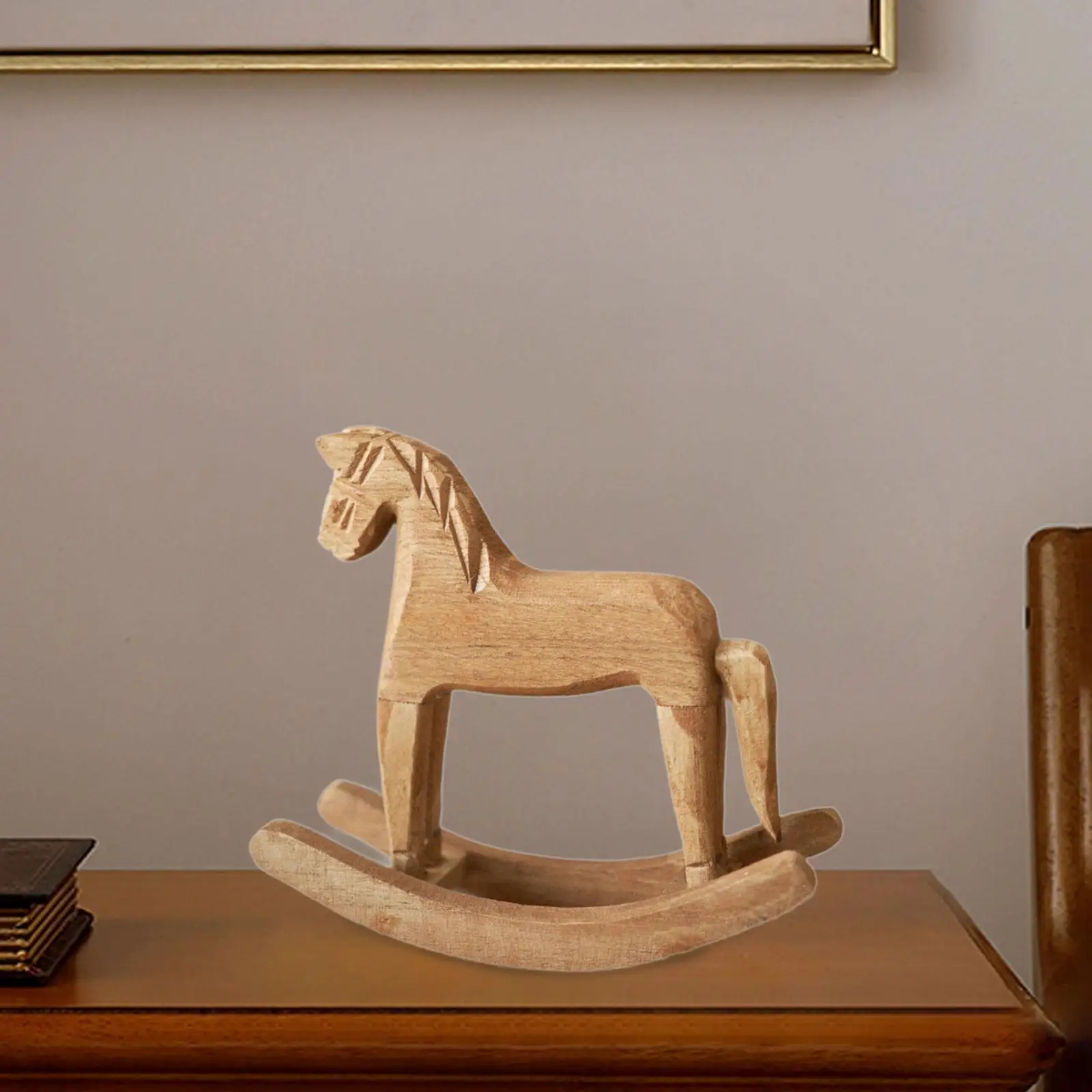 Rocking Horse Statue Desktop Decoration Wood Horse Figure Tier Collection Figure