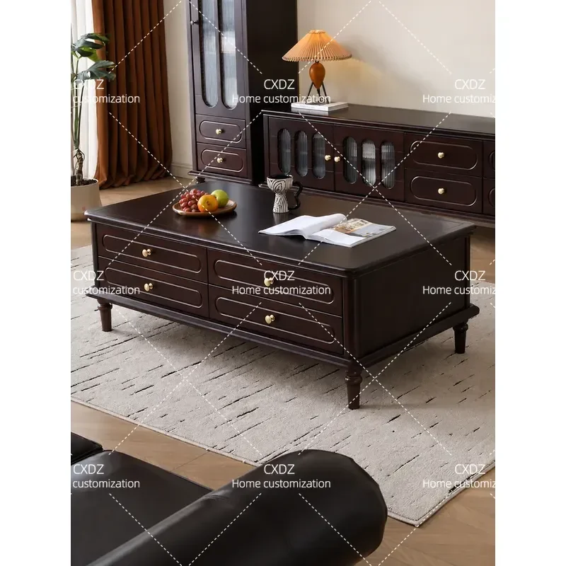American Solid Wood Coffee Table Modern Simple Movable Tea Table for Living Room Antique Light Luxury Small Side Table Home