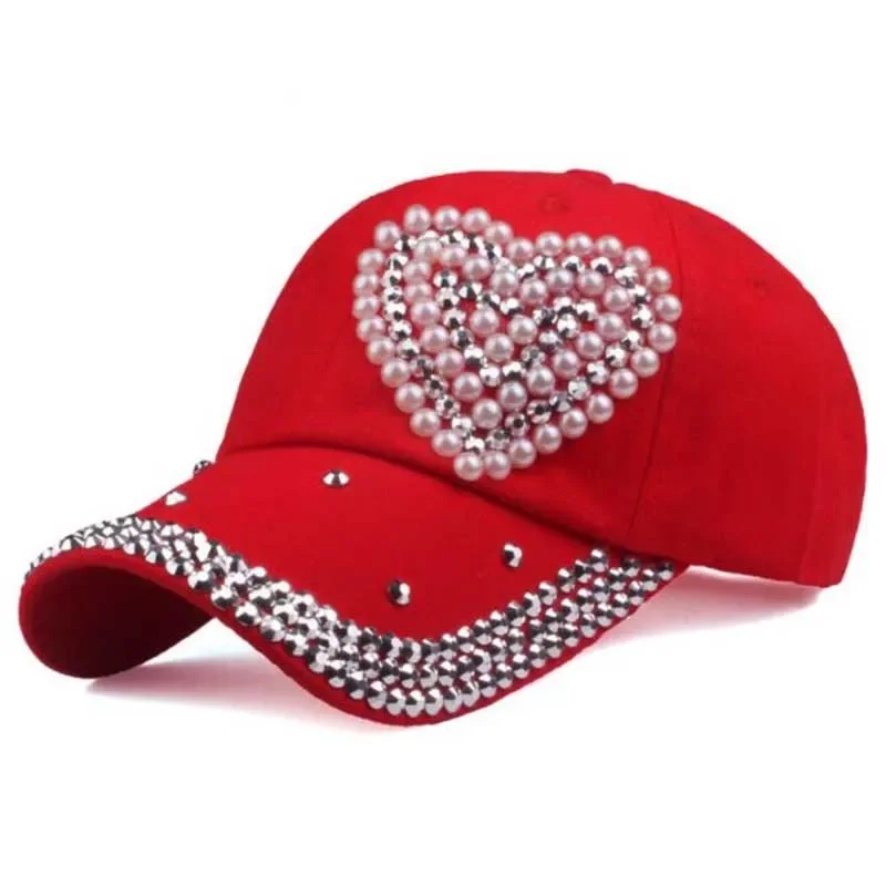 Fashion Heart Baseball Cap Luxury Woman Caps Y2k Baseball Cap Leisure Hip-Pop Rhinestone Hat Outdoor Sport Cap Adjustable Cotton