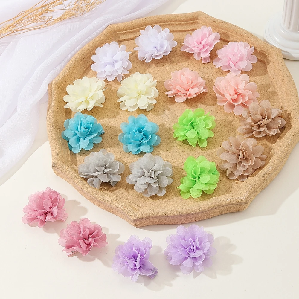 20pcs/lot Chiffon Flower Hair Clips 2inch Hair Bows Fully Lined Flowers Tiny Haipins for Girls Infants Toddlers Kids Women