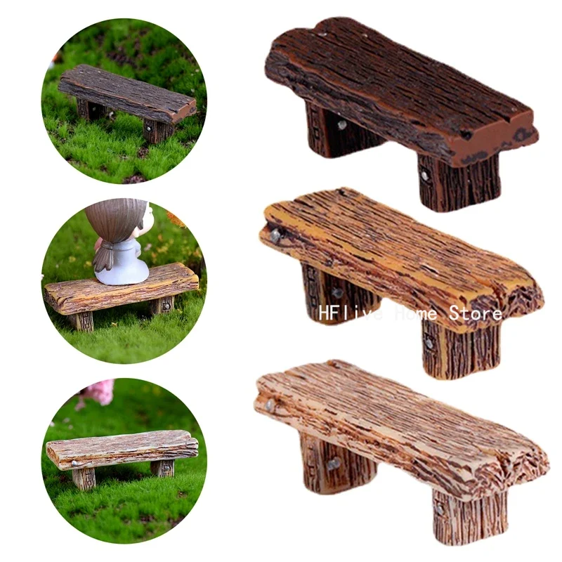 Mini Cute Resin simulation Wooden Chair Stool Fairy Couple Bench Action Figurine DIY Garden Miniatures Home Decor