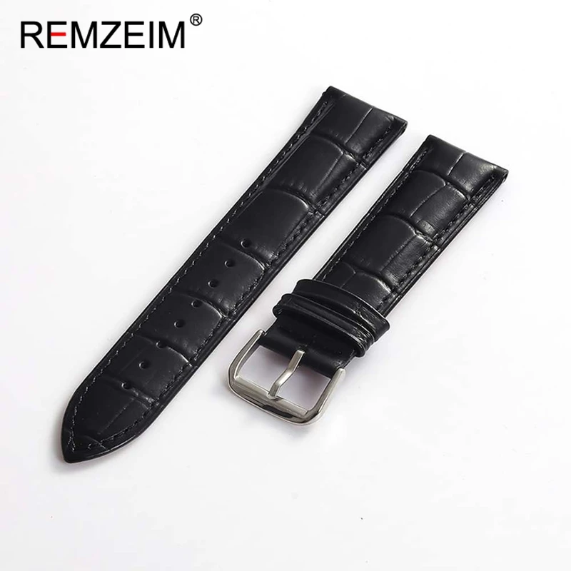 Bamboo Pattern Leather Watch Strap 18mm 20mm 22mm 24mm Black Brown Wrist Belt Men's Stainless Steel Buckle Wristwatch Band