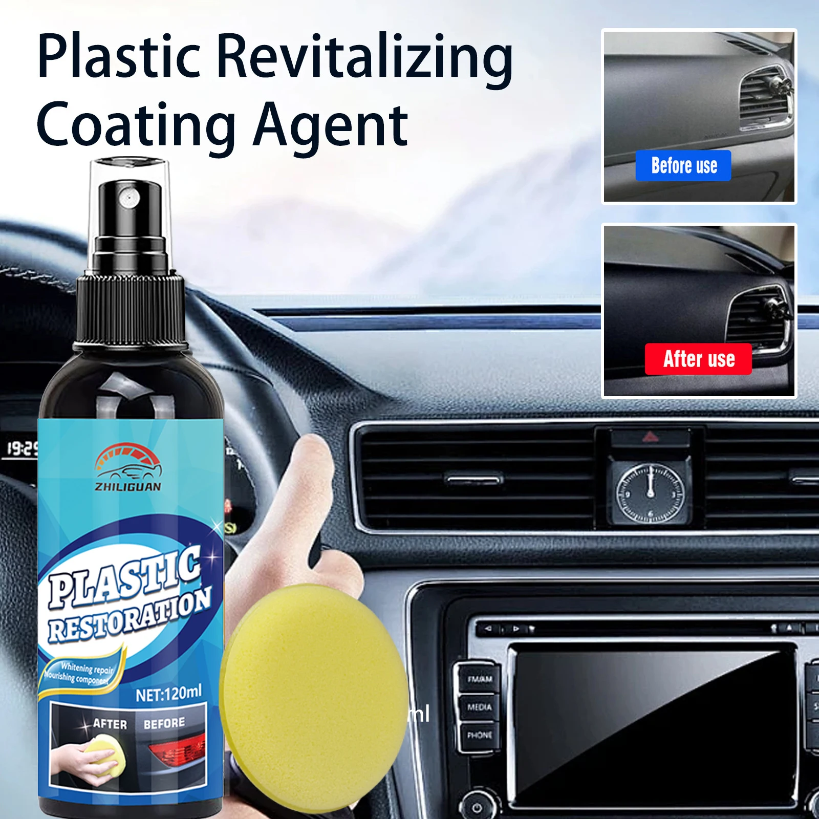 120ml Car Interior Reviver: Scratch Repair + Gloss Recovery, UV/Scratch Shield - Fast-Drying Formula for Dashboard & Door Panels