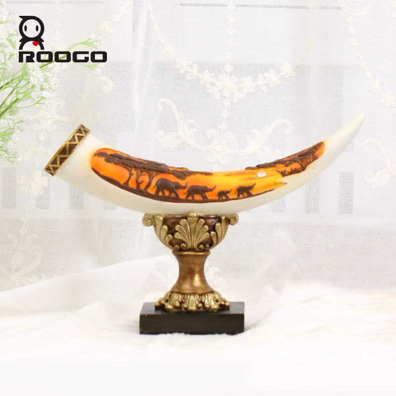 Roogo Figurine European Ivory Resin Ornaments Living Room Home Decorations Entrance Study Wine Cabinet Elephant Handcraft Gifts