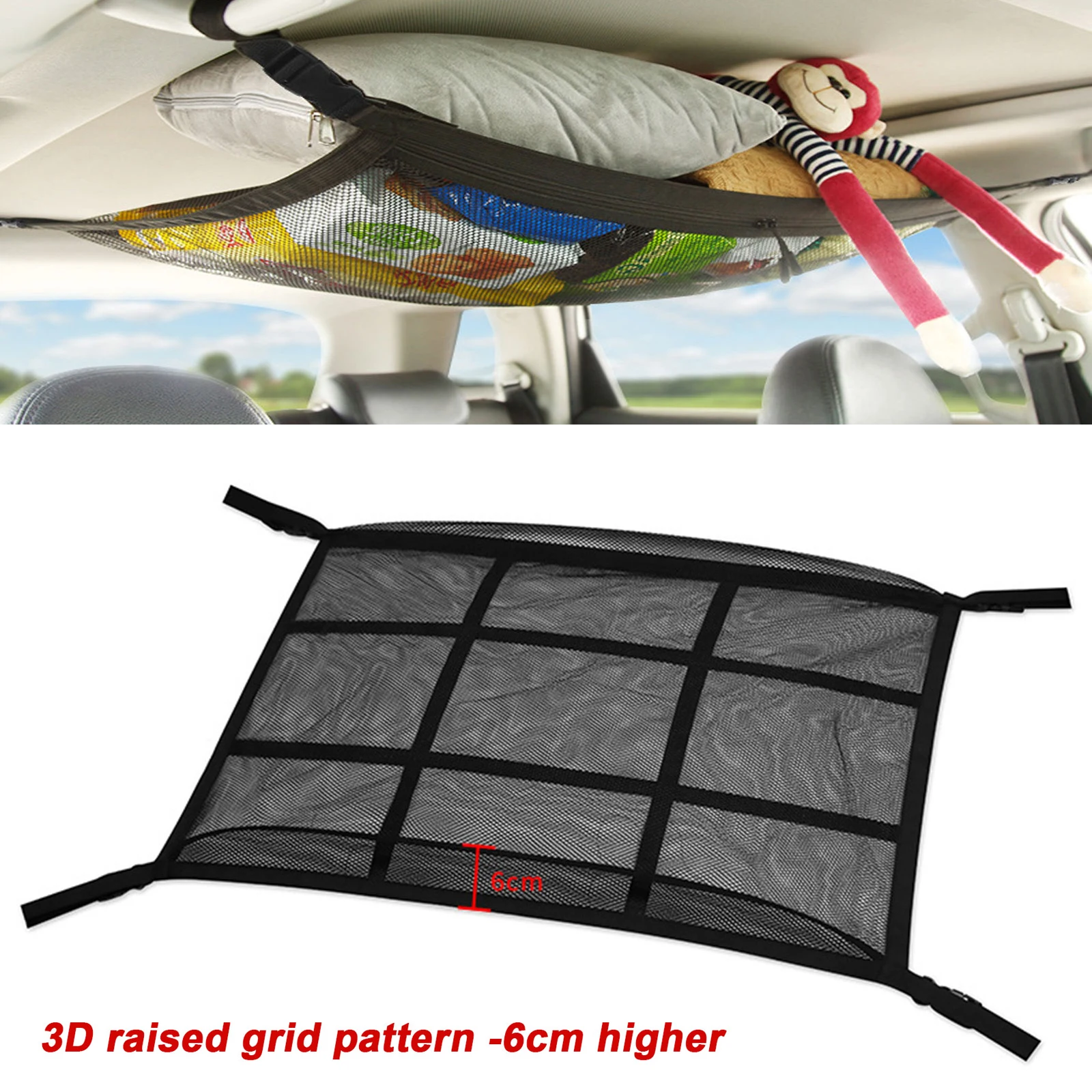 

Car Ceiling Storage Net Pocket Auto Roof Pocket Net Bag Adjustable Mesh SUV Roof Organizer Car Interior Cargo Net Stowing