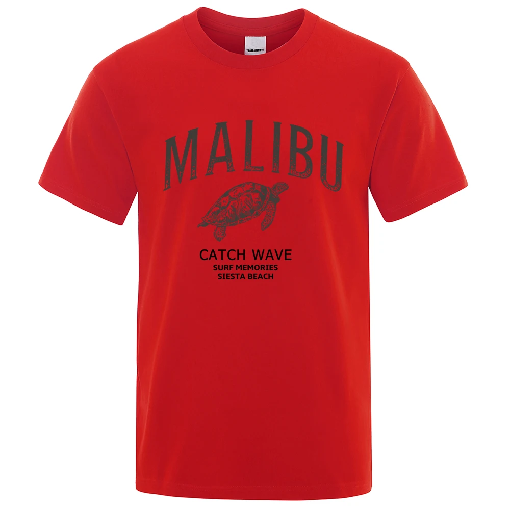 Malibu Catch Wave Sea Turtle T Shirts Men Fashion Loose Tee Clothing Breathable Casual Summer Tshirt Oversize 100% Cotton Tops