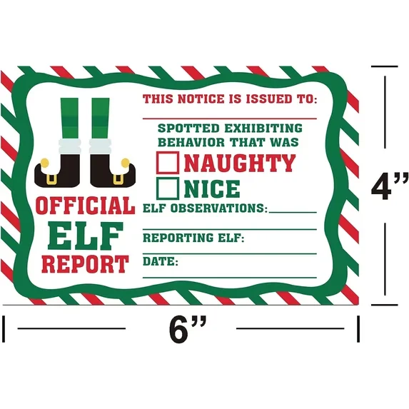 4x6 Inch Official Elf Behavior Report Christmas Cards - Winter Holiday Kids Activity Elf Christmas Stationery Xmas Note Cards