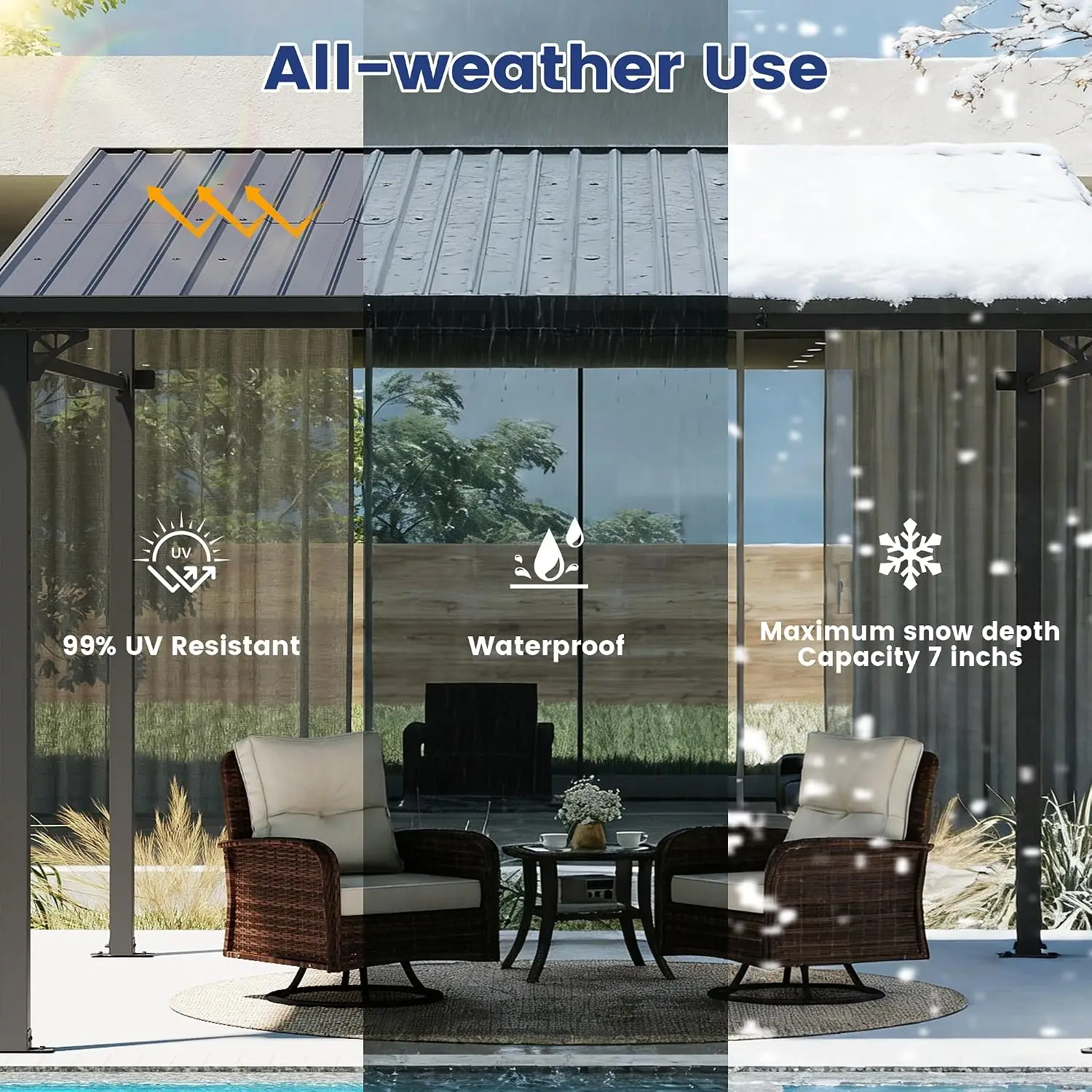 12'x20' Wall Mounted Gazebo, Lean to Gazebo Pergola with Sloped Roof | Hard Top Pergola, Aluminum Metal Frame &, Custom view 6