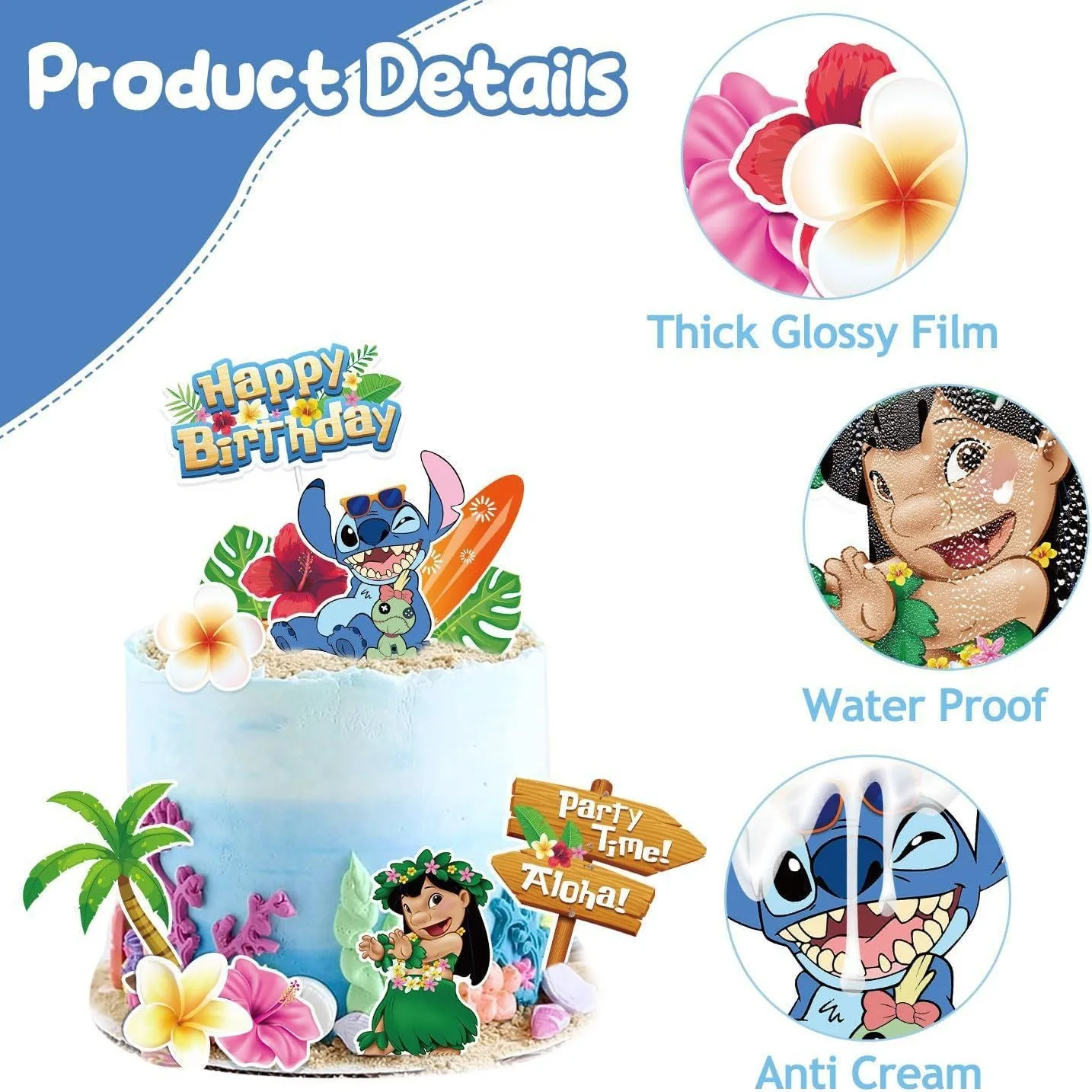 12 pezzi Disney Lilo & Stitch Hawaii Cake Toppers Summer Birthday Party Supplies Aloha Flower Table Decoration For Boys Girls Gifts