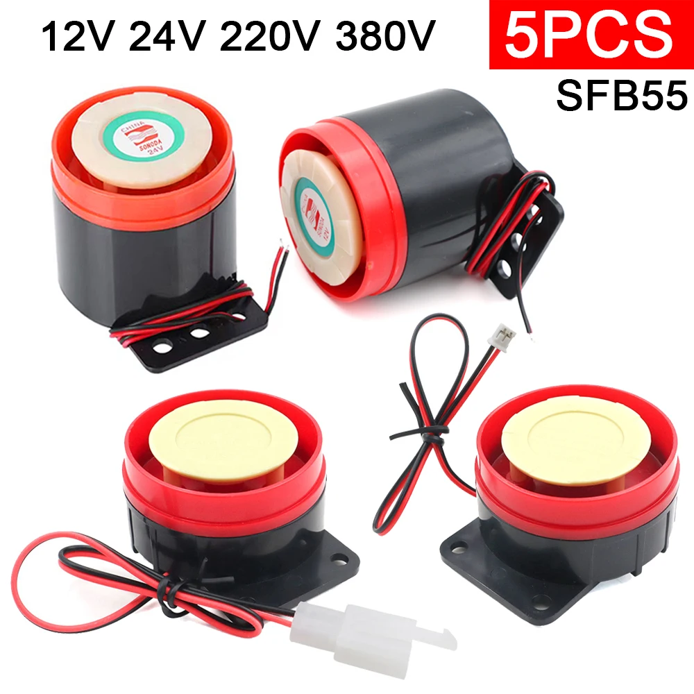 

5pcs SFB-55 High-decibel Active Buzzer Alarm DC12V 24V 220V 380V Fire Elevator Alarm Buzzer 120dB Speaker Wired Mini Horn