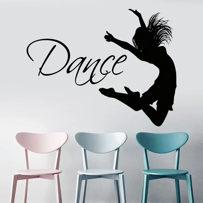 Dance Quote Dancer Silhouette Gymnastics Wall Vinyl Decal Sticker Girls Bedroom Home Decor Removable Interior Decoration DA03