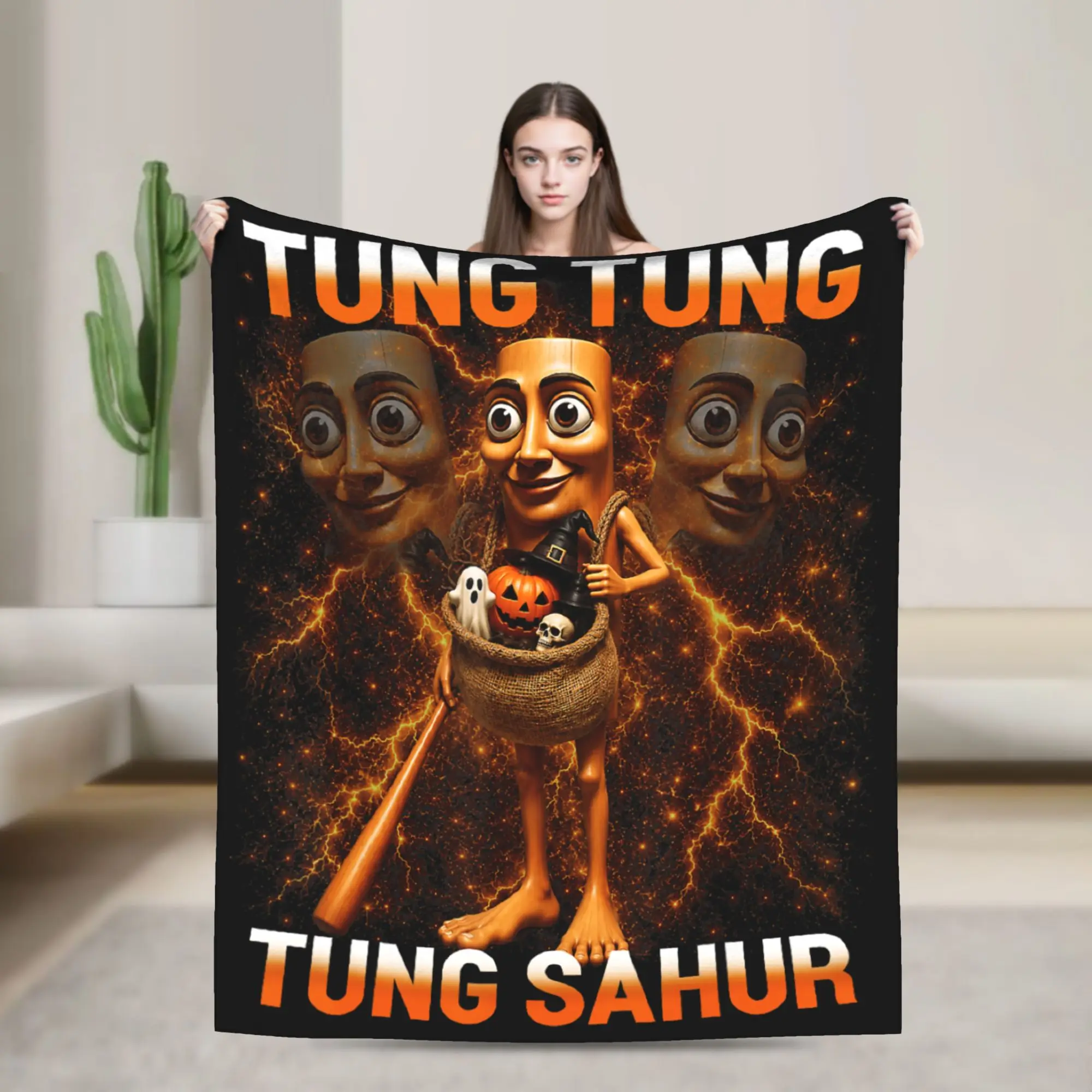 Tung Tung Tung Sahur is Calling Funny Italian Brainrot Warm Blanket Picnic Bedding Throws Couch Chair Bedspread Sofa Bed Cover