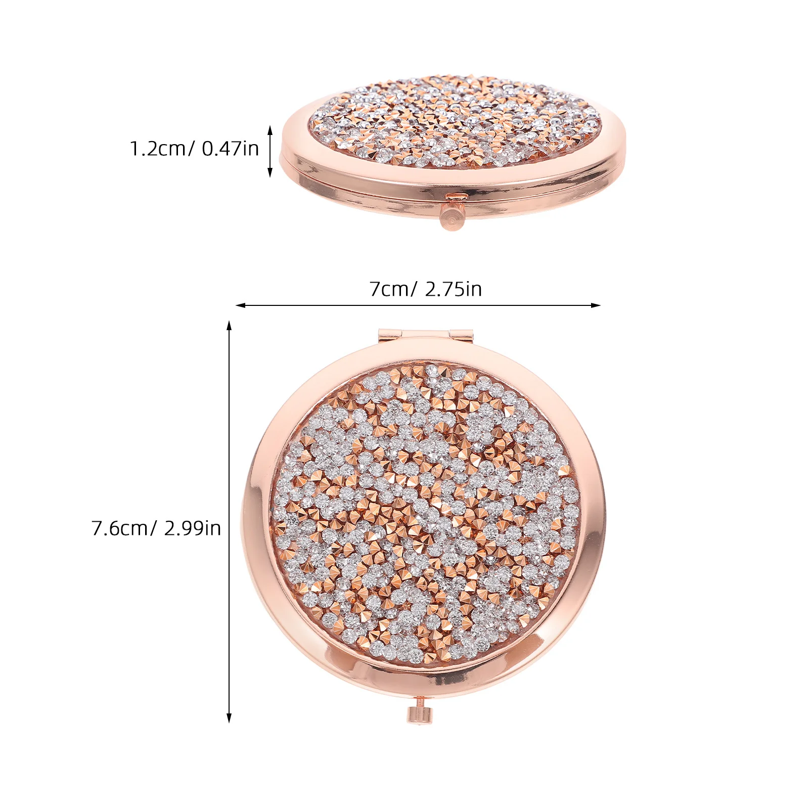مرآة مكياج صغيرة محمولة باللون الذهبي الوردي قابلة للطي، مرآة صغيرة الحجم من حجر الراين، حجم السفر، محمولة للمرايا الشخصية للمحفظة #3