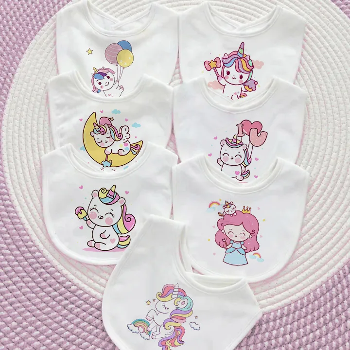 

Cartoon Unicorn Printed Baby Bibs Girls Boys Cotton Bib Newborn Kawaii Saliva Towel Infant Feed Bibs Baby Birthday Shower Gifts