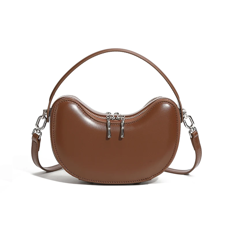 

New Luxury Designer Top Handle Shoulder Ladies Handbags Smooth Genuine Leather Crescent Small Crossbody Bags For Women