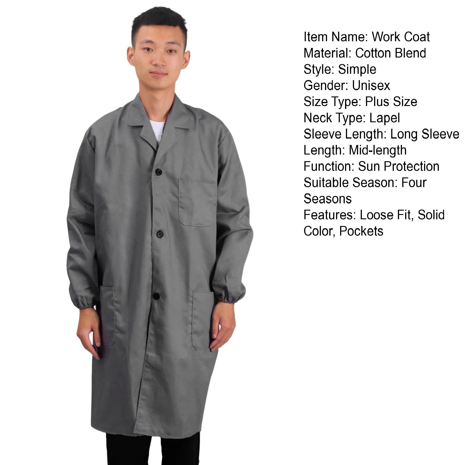 Werkkleding Duurzame, vuilafstotende werkkleding met zakken voor magazijnarbeiders Lange mouwen, losse pasvorm, gewaadstijl Ergonomisch