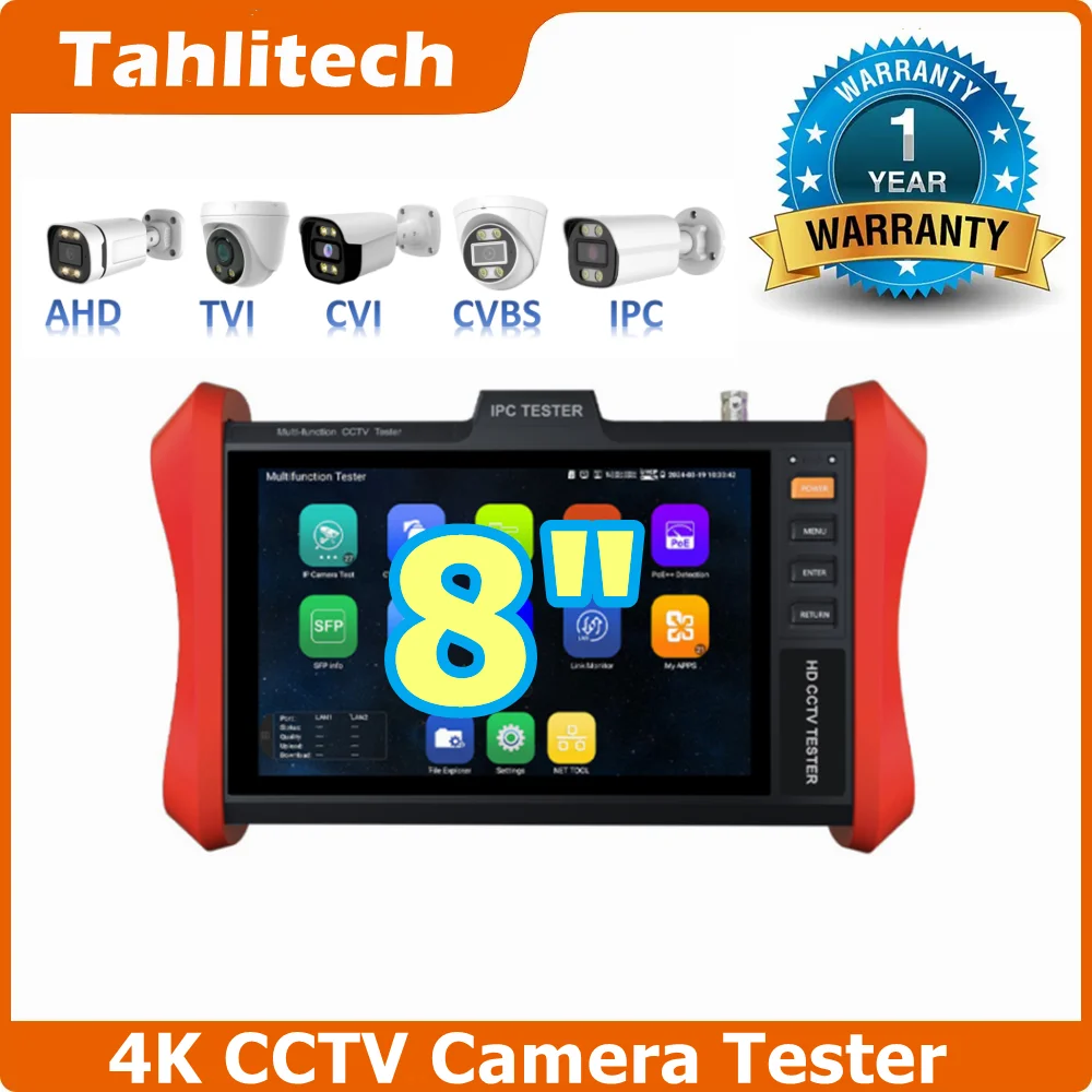 

E88/89 4K IP Camera Tester Monitor IP 8MP AHD/TVI/CVI CCTV Camera Tester 8 inch POE++ 90W SFP HDMI & VGA input Cable Teste
