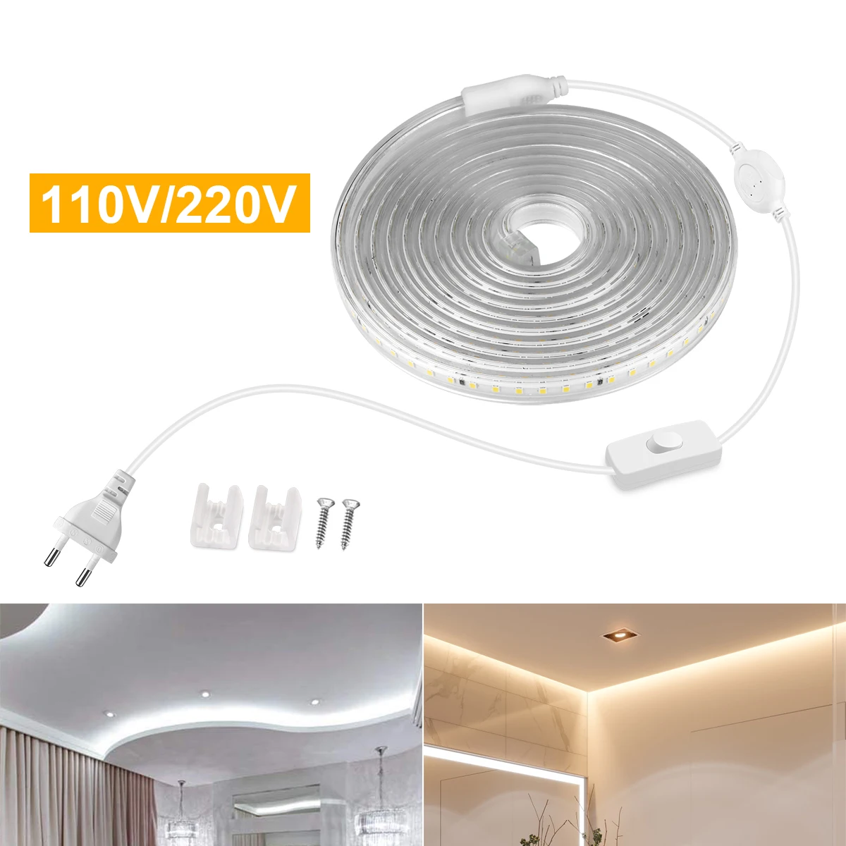 LED Strip 2835 With EU/US Power Plug Switch Waterproof Flexible LED Light Tape Outdoor Lamp String 1M 2M 3M 4M 5M 25M 120LEDs/M