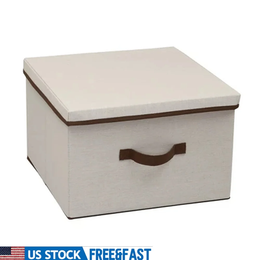 

Square Storage Box with Lid Stackable Decorative Organizer Breathable Canvas Durable Reinforced Handle Home Closet Storage