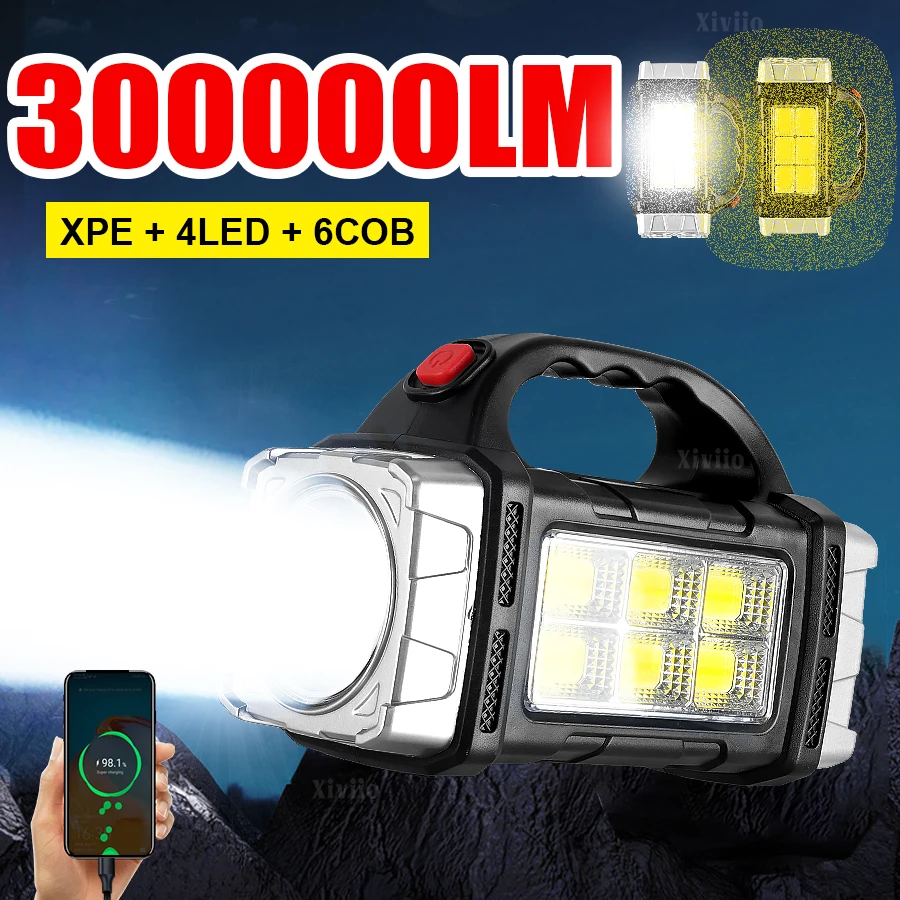 300000 Super Bright Portable Solar Lamp Powerful Rechargeable Hand Light Multi-Mode Outdoor Work Lamp Camping Adventure Lantern