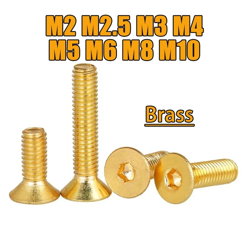 1-50pcs M2-M10 Pure Brass Hex Socket Countersunk Head Screws / DIN7991 Flat Head Allen Bolts - Corrosion Resistant Hardware