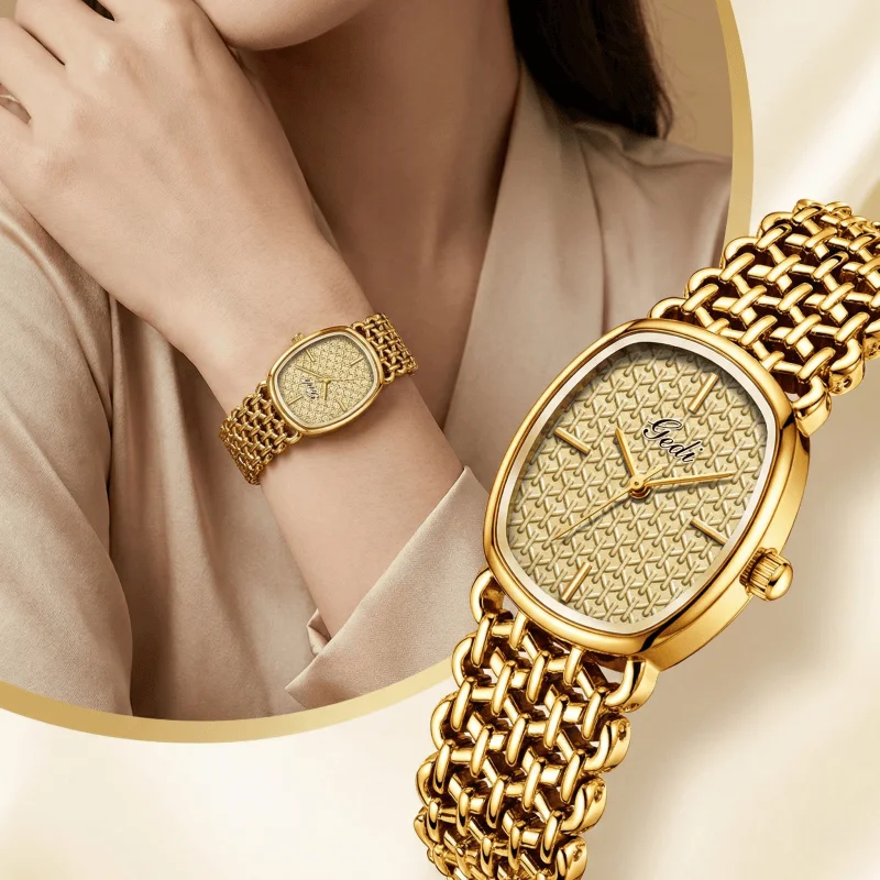 

Женские часы GEDI Luxury Niche, модные металлические браслеты, винтажные элегантные овальные кварцевые часы, женские наручные часы, montre femme.