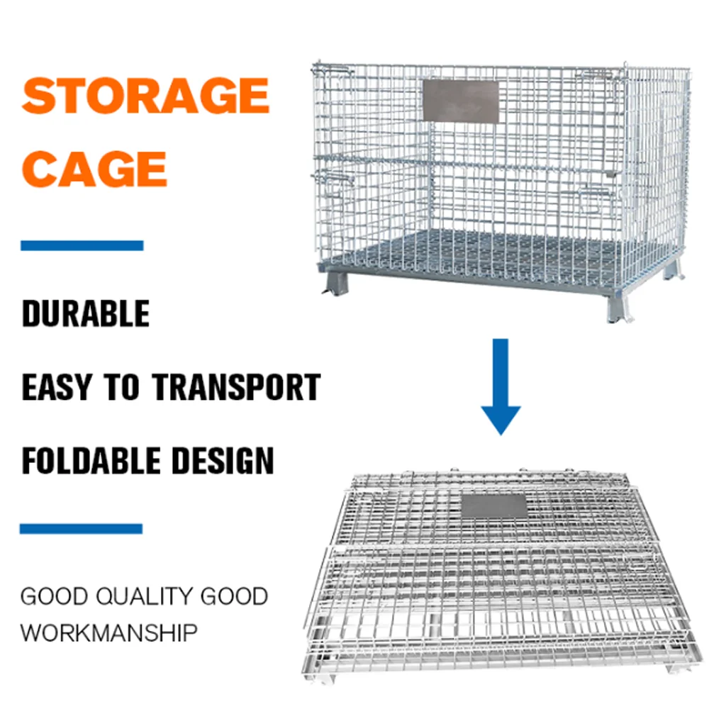 1200kg Bearing Capacity Collapsible Wire Mesh Container Metal Storage Cage With Wheels