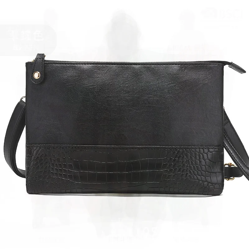 Korean-Style Men's Clutch Bag with Crocodile Pattern PU Leather Shoulder Crossbody Bag Street Fashion Trendy File Clip Bag