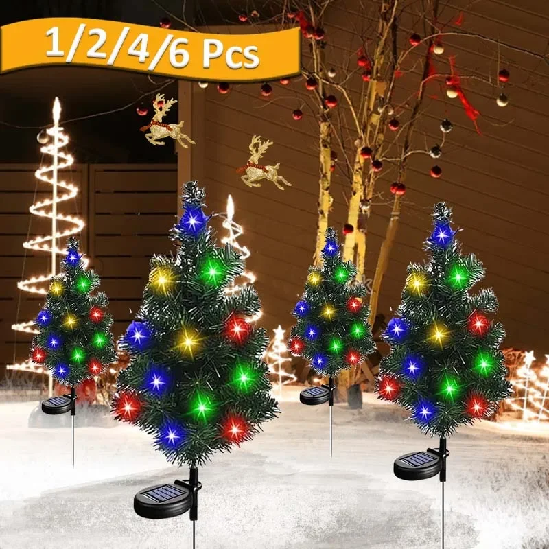 

1-6 Pcs LED Solar Light Solar Powered Christmas Tree Pathway Lights IP65 Waterproof Garden Landscape Lamps Lawn Patio Porch