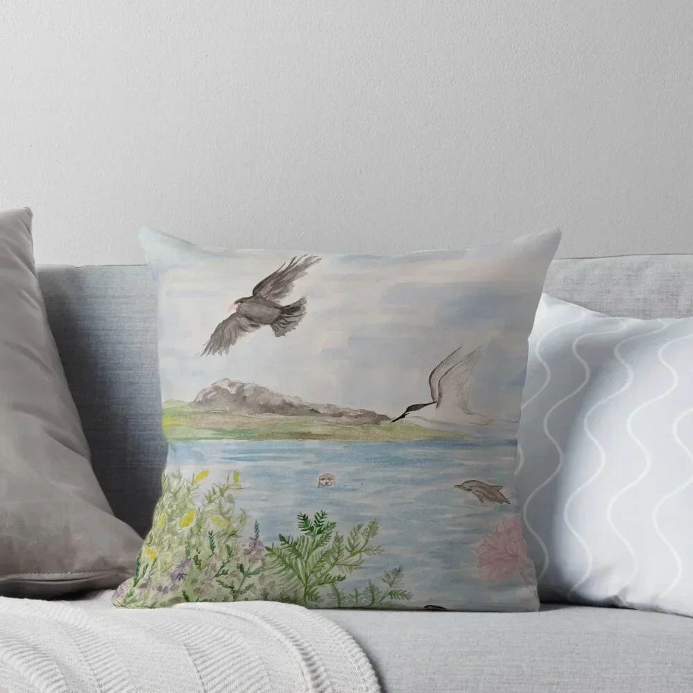 

Anglesey Scene, Holy Island, Wales Hand Painted Watercolour Throw Pillow covers for pillows Cusions Cover luxury decor pillow