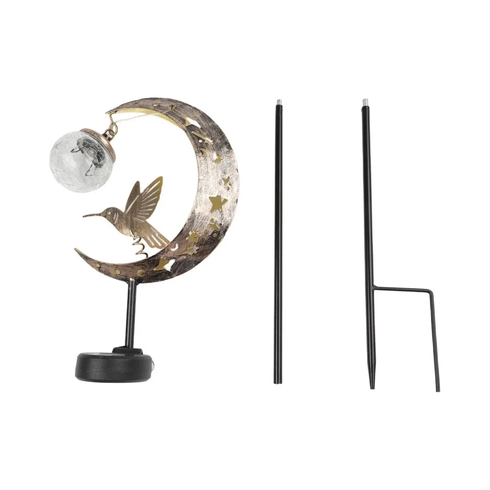Hummingbird Moon Solar Garden Stake Light for Outdoor Yard Decor Metal Construction Automatic Light Sensor 80cm
