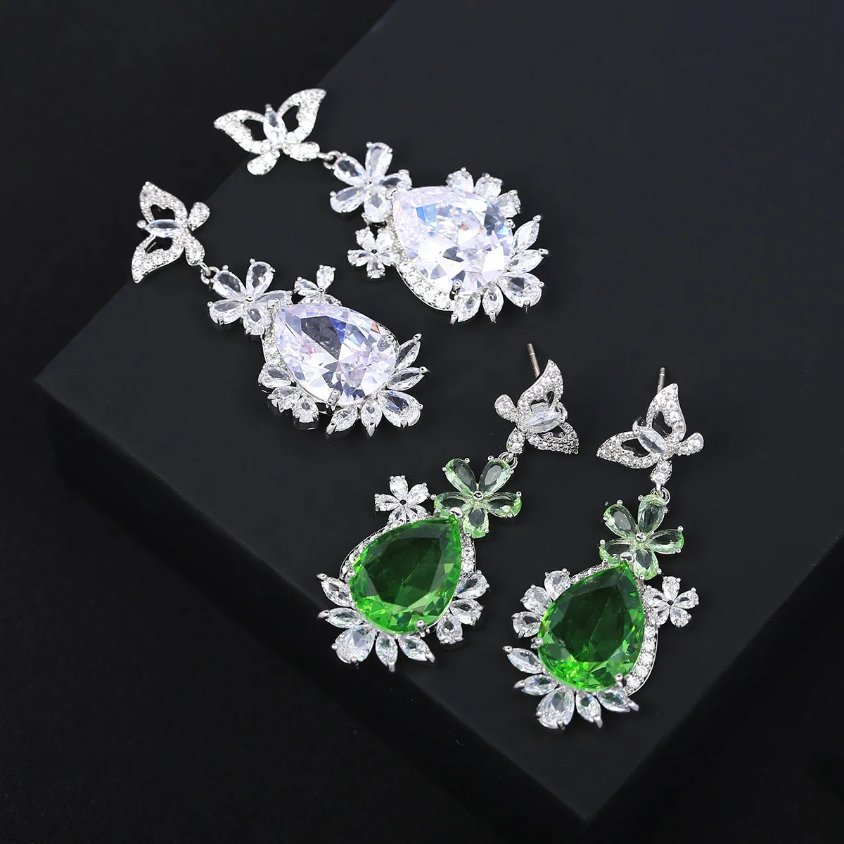 

Luxurious Flying Butterfly Flower Water Drop Zircon Earrings For Women or Girls Chrismas' Gift