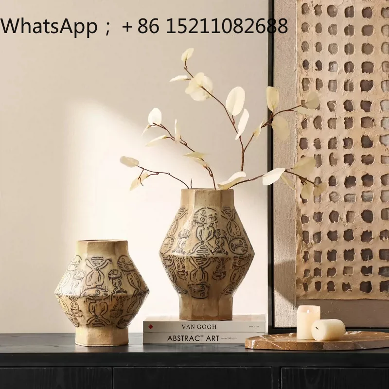 SCYwabi-sabi wind hand-painted ceramic flower ware model coarse pottery vase B & B soft decoration art flower arrangement device