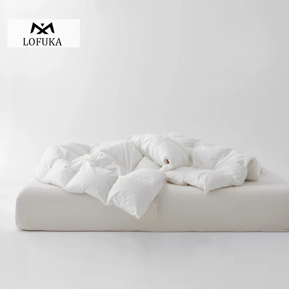 Lofuka Women Luxury 100% Goose Down Filler Quilt Comforter Duvet White Cotton Cover Double Queen King All Season Sleep Blanket