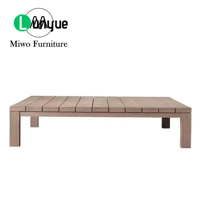 Modern Rectangular Teak Wood Coffee Table Waterproof Anti-Corrosion Outdoor Garden Patio Leisure Side Table Set Natural