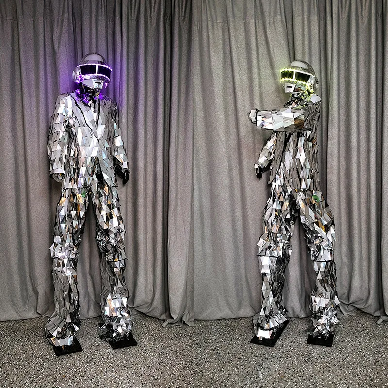 LED 스틸트 워크 미러 남성 의상 발광 헬멧 바 KTV 무대 공연 의상 프로그램 공연 소품 코스프레 의류