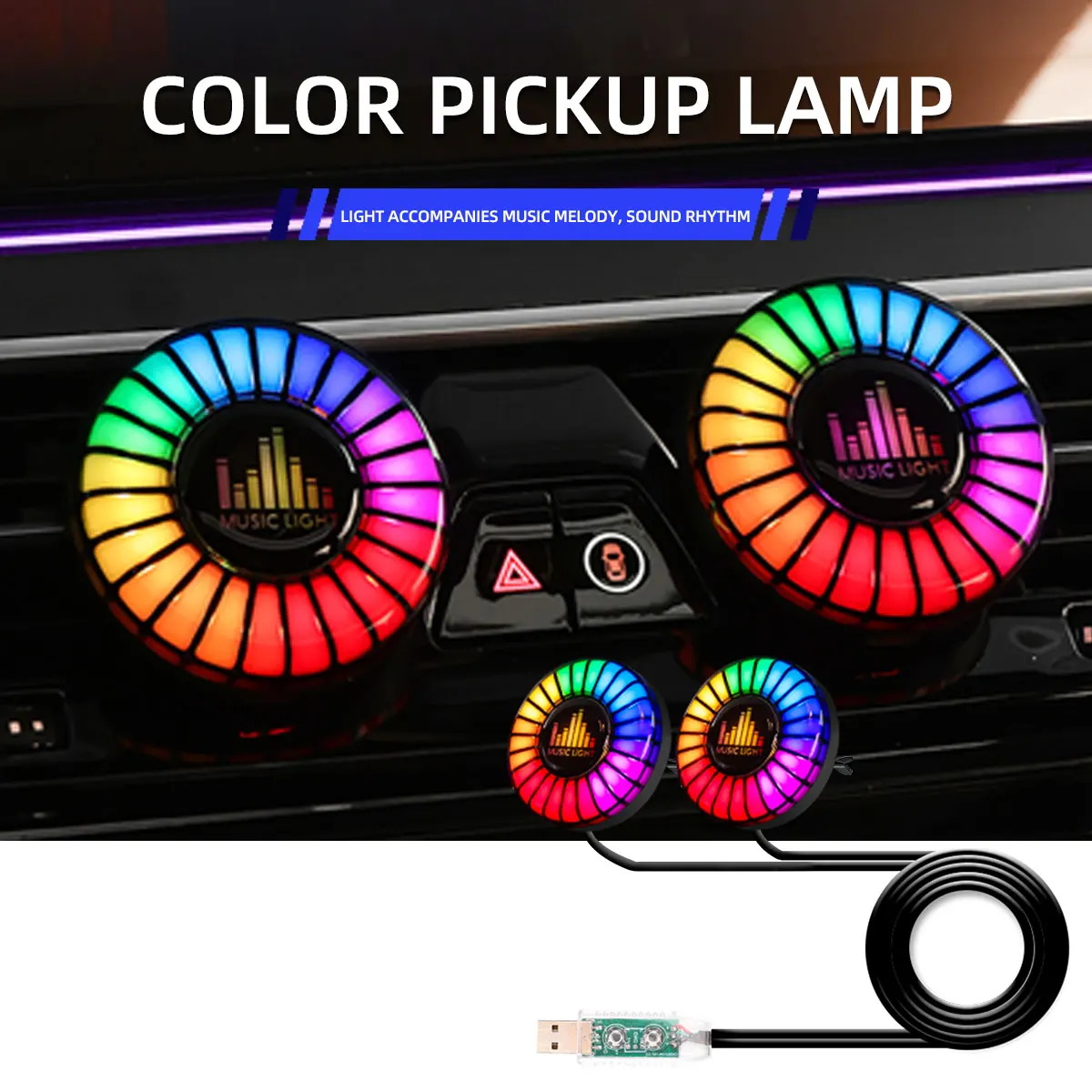 2 in 1 Car Music Rhythm Lamp Car Vent Sound Control Rhythm Light Freshener Vibration RGB Colors Option Car Interior Ambient Lamp