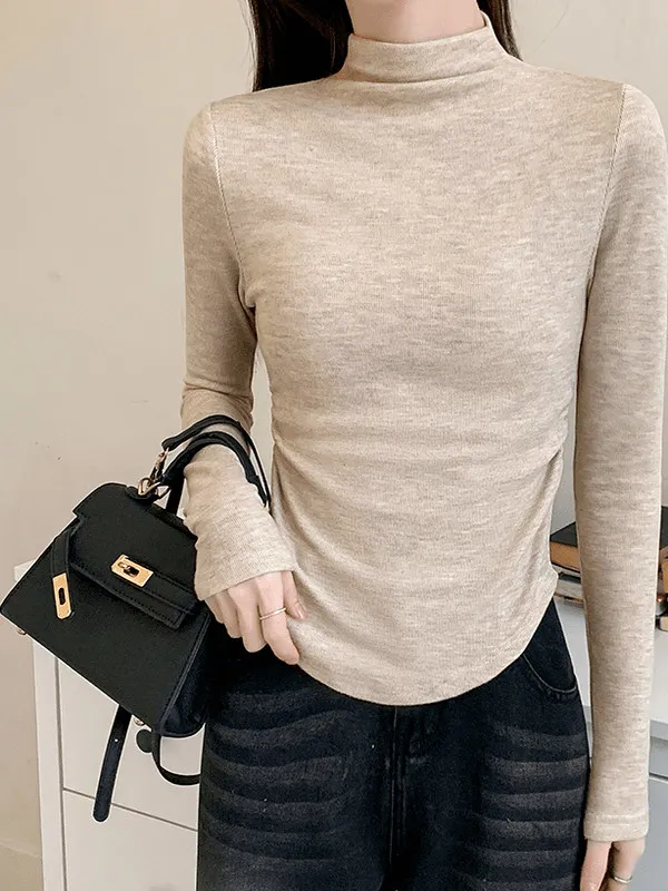 Calda maglietta coreana a collo alto Sle f in puro colore invernale Slim Fit Abbigliamento interno Base pieghettata irt per le donne Ciwalk