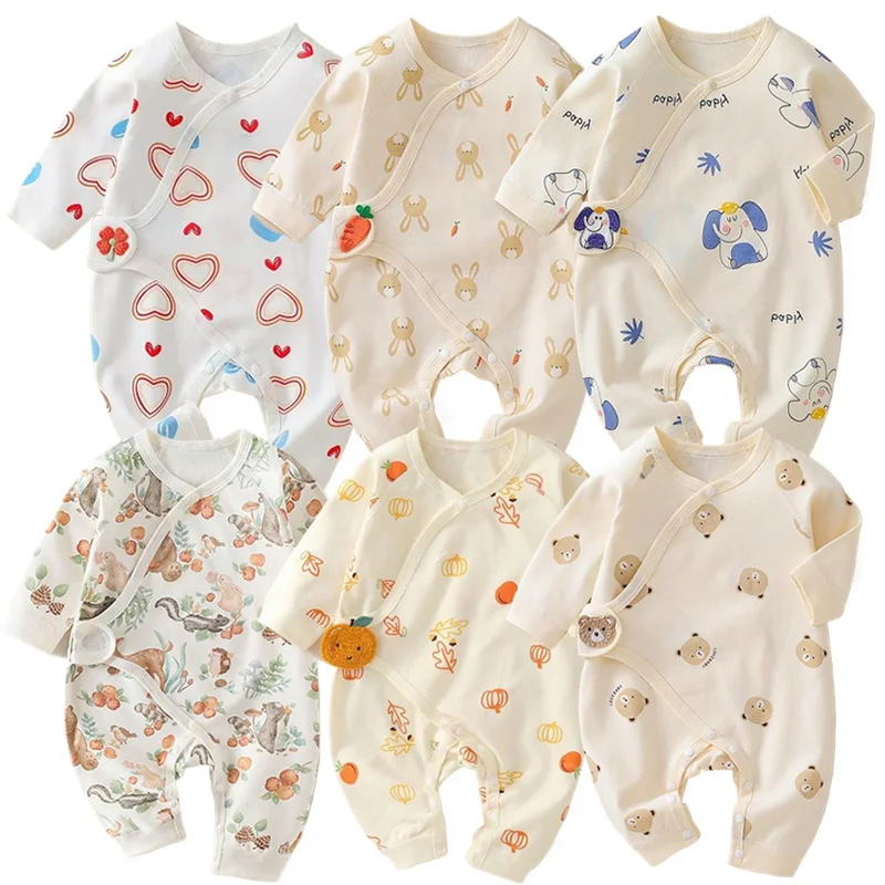 Newborn Romper for Boys Girl Cartoon Printed Jumpsuit Belly Protection Baby Clothes Spring Autumn 100% Cotton Infant Onesie 1-3M