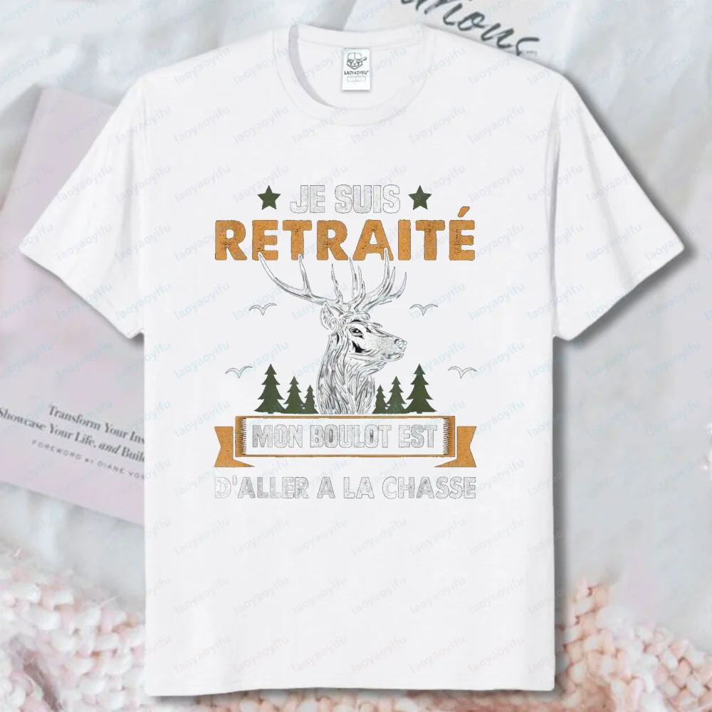 Humorous Hunting T-Shirt for Retired Men French Funny Graphic Tee 'I'M Retired' Message Tee Hunters and Outdoor Enthusiasts Tops