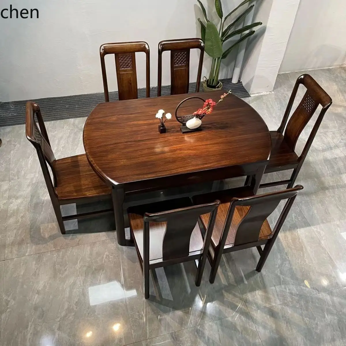 HT  Dining Table Solid Wood Dining Table and Chairs Telescopic Square Round Combination Dual-use Folding