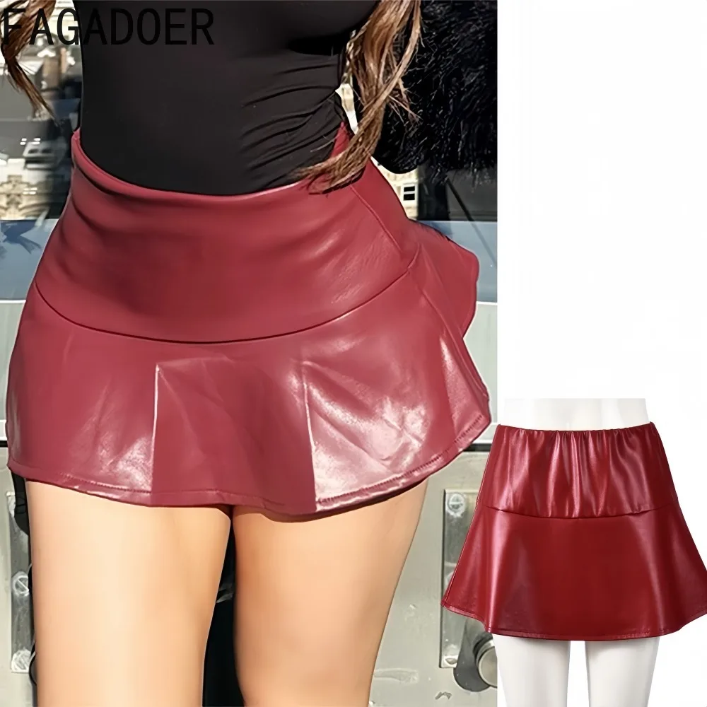 

FAGADOER Winter New Sexy Leather Patchwork Bodycon Skirt for Women Solid Color High Waist Skirt Female Streetwear Bottoms 2025