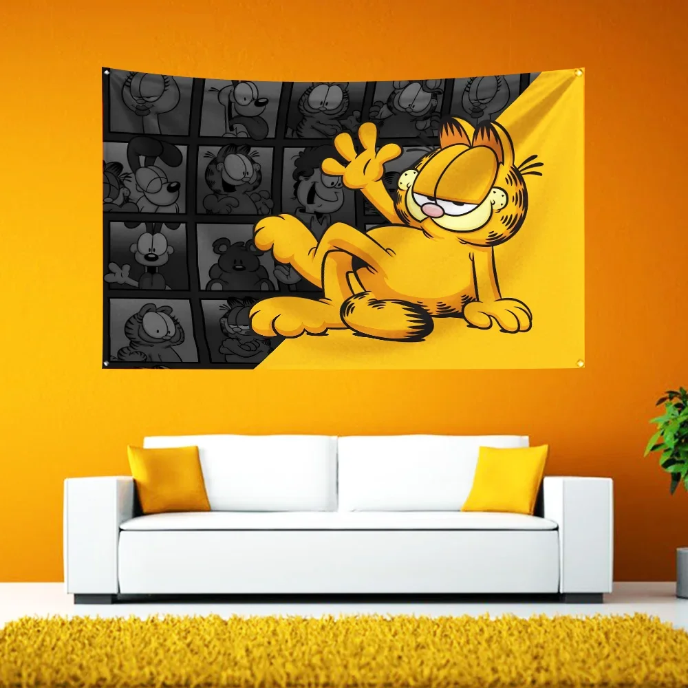 G-Garfields Cute Anime Hot Flag Polyester Printing Banner 4 Sizes for Garage Wall Art Out Door Decoration With Brass Grommets