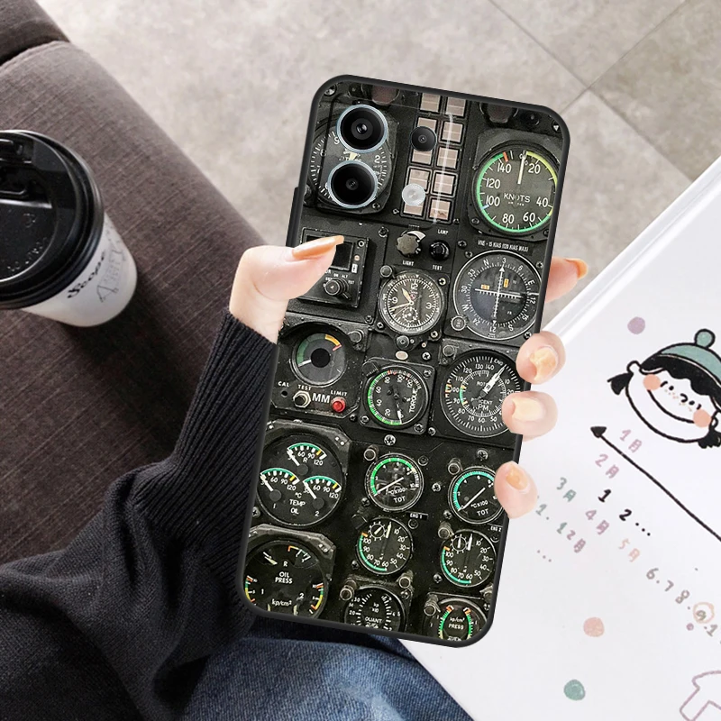 Aviation Helicopter Cockpit Instrument Cover For Xiaomi Redmi Note 14 Pro 9 10 11 12 13 Pro 12S Case For Redmi 14C 12C 10C 13C