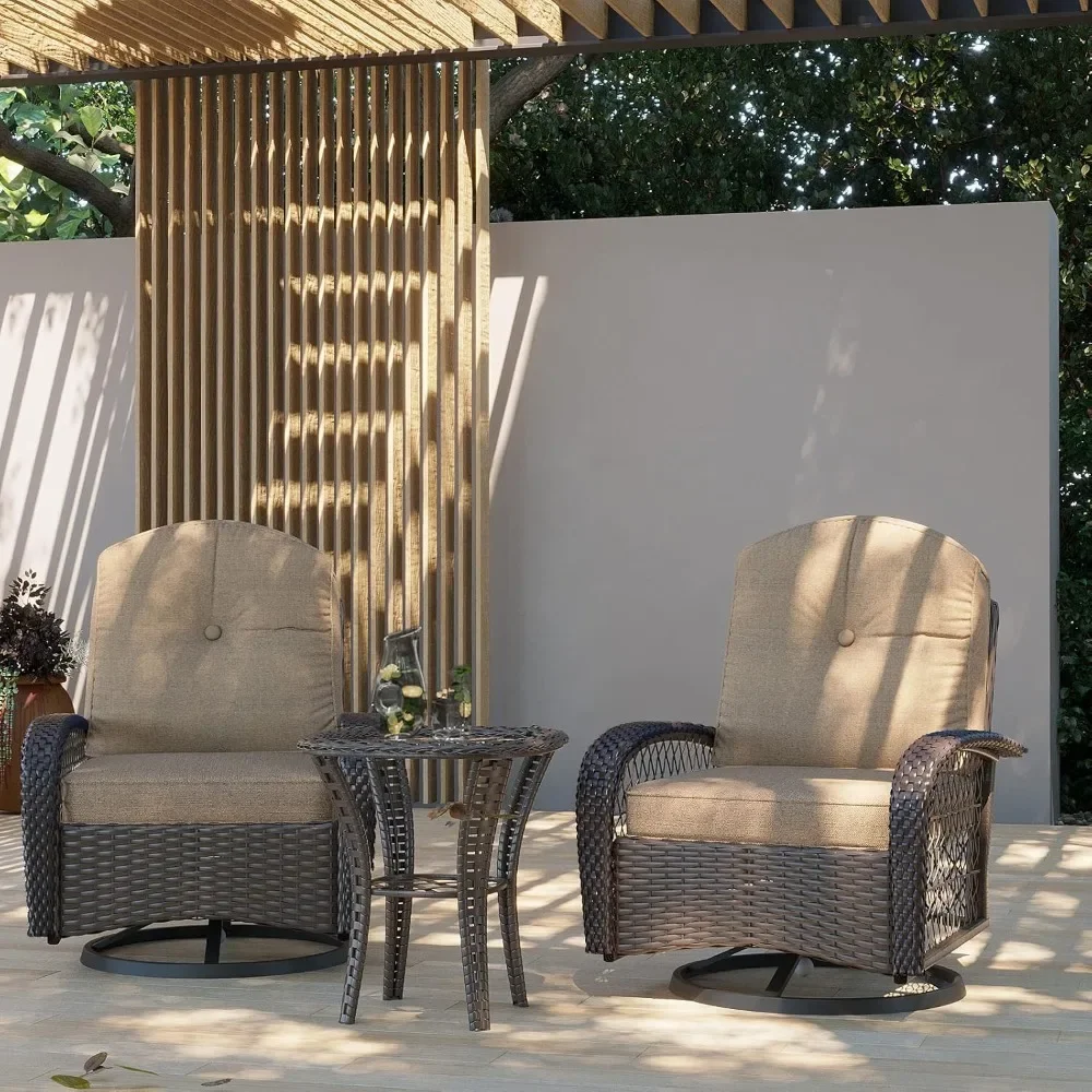 Patio Furniture Set,3 Pieces Outdoor Rocking Chair Set, Patio Wicker Chairs Set of 2,Patio Bistro Set with Premium Cushions