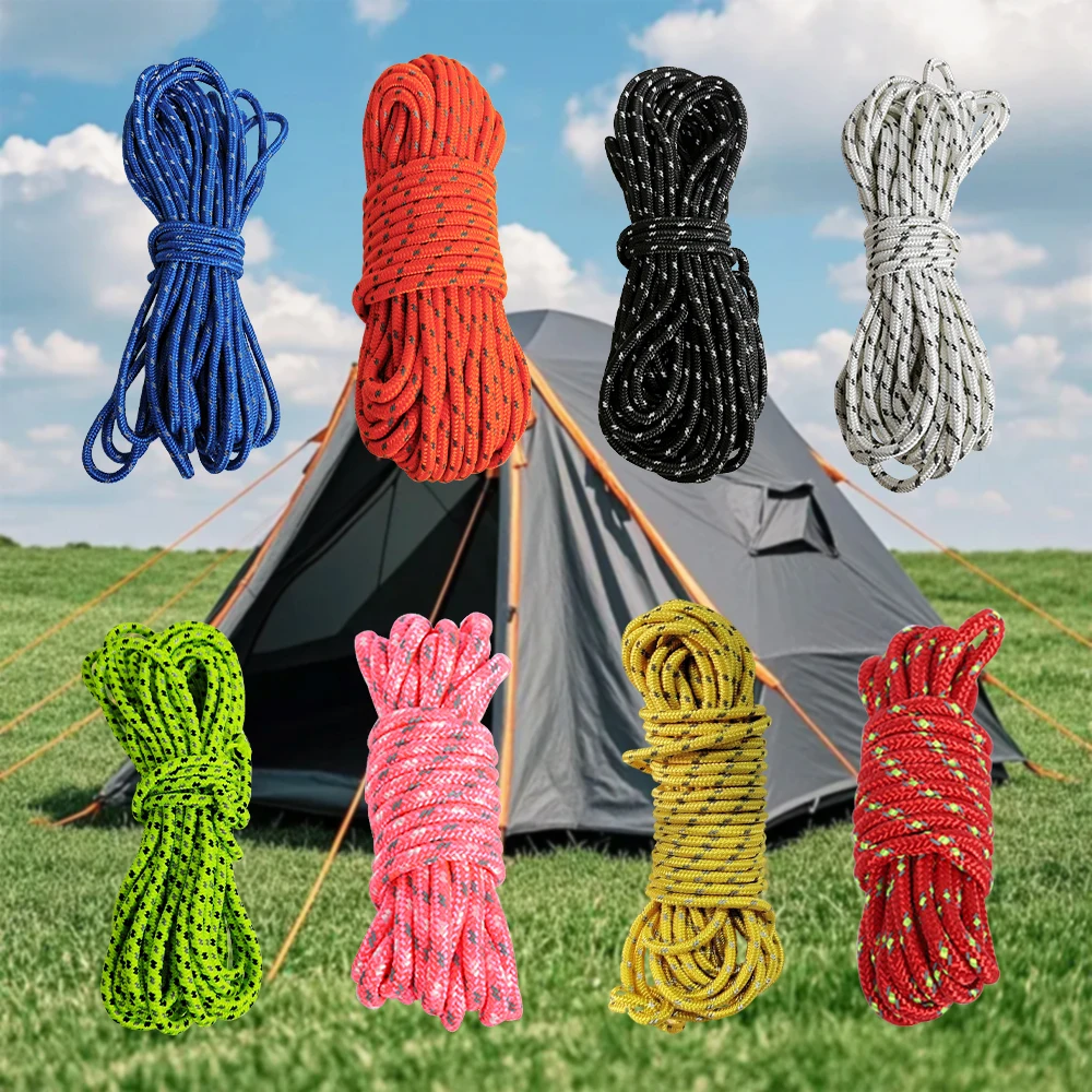 20M Reflective Paracord, 5mm Reflective Camping Tent Rope Fluorescent Parachute Cord, Outdoor Camp Survival Rope Braided Rope