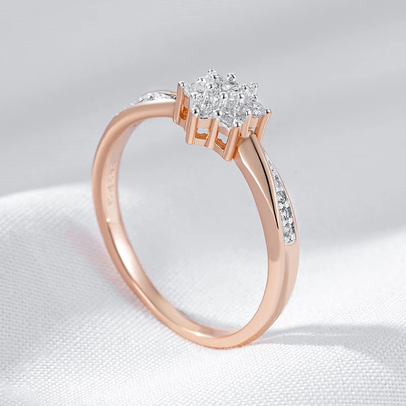 Kinel Hot Shiny Natural Zircon Crystal Flower Ring for Women 585 Rose Gold Silver Color Mix Ethnic Bride Wedding Fine Jewelry